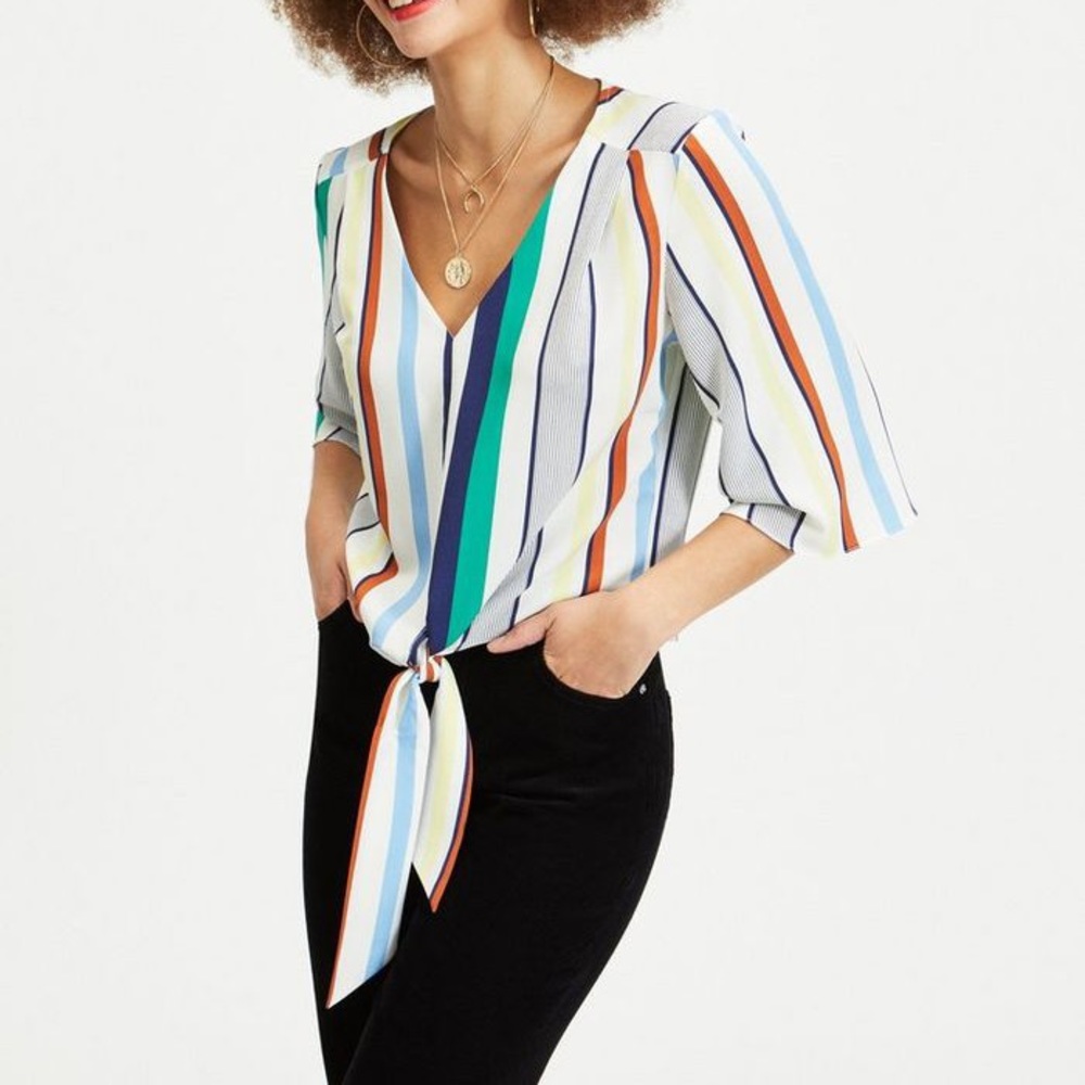 Miss Selfridge Multi-Stripe Tie Front Top